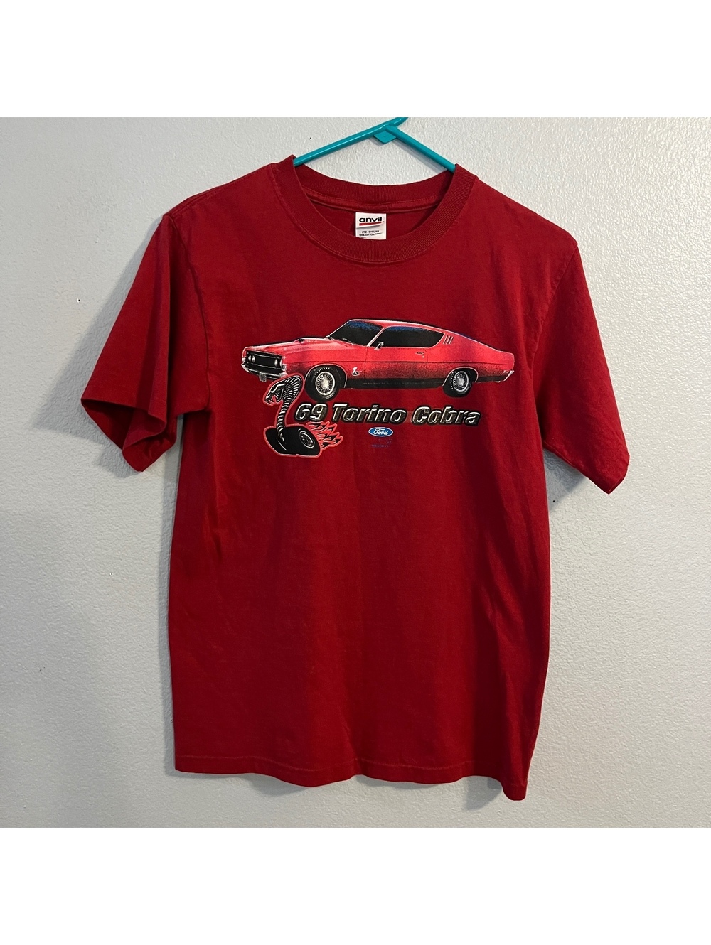 Ford 69 Torino Cobra T Shirt Small Red Garnet Anvil Muscle Car Graphic Tee